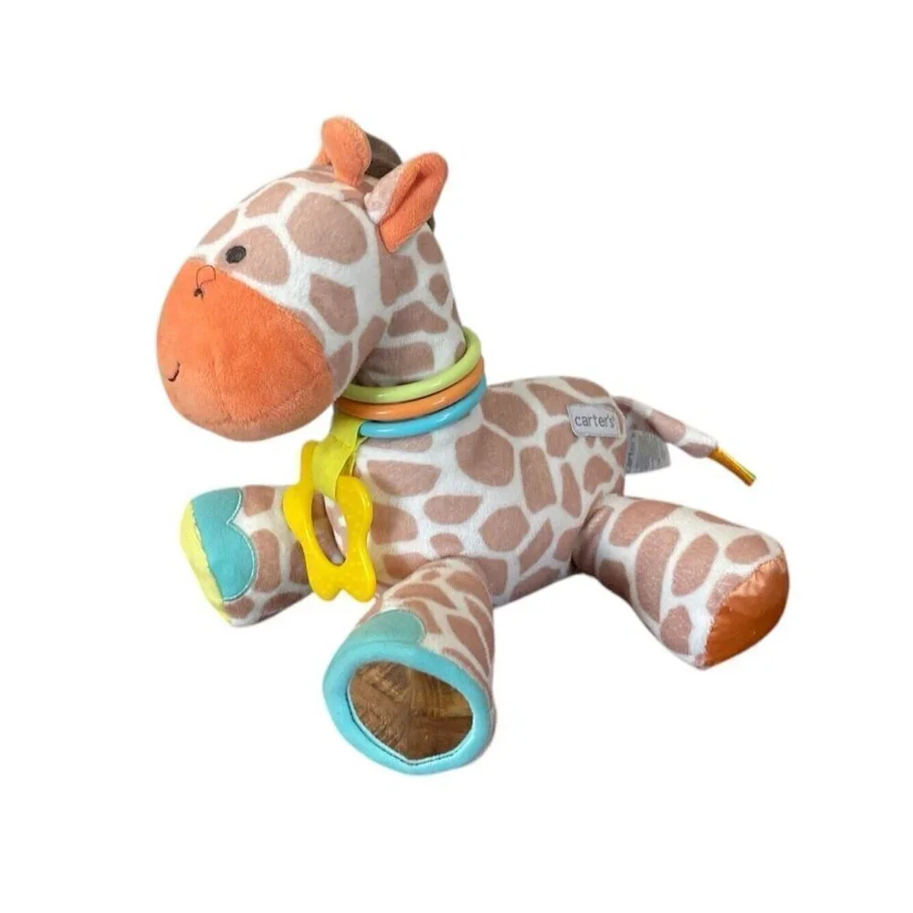Carters Baby Giraffe Crinkle Rattle Mirror Stuffed Animal Plush Toy Sensory Hang